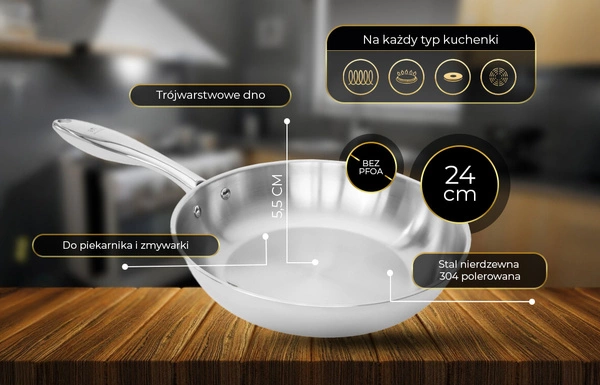 Shiori 撓 Stainless Steel 304 patelnia bez powłoki indukcja 24 cm