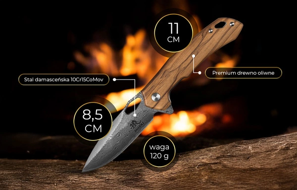 Shiori 撓 Orību No-Shi - nóż myśliwski ze stali damasceńskiej