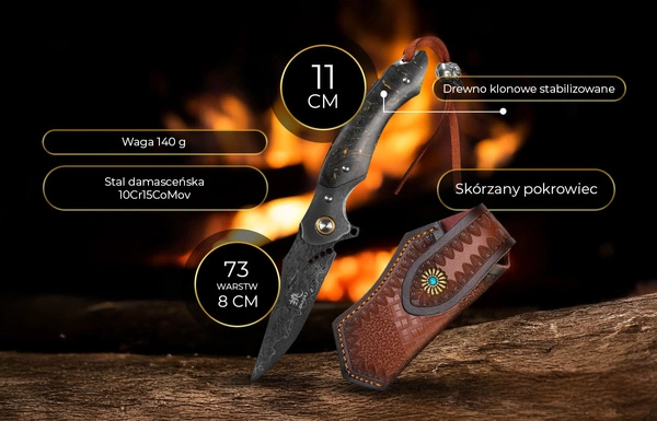 Shiori 撓 Ryoshi - nóż myśliwski ze stali damasceńskiej