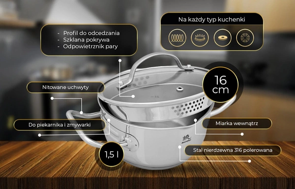 Shiori 撓 Steel Series Pro 316 garnek indukcja 16 cm (1,5 l)
