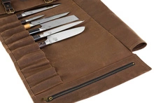 Shiori 撓 pokrowiec na noże z woskowanego płótna z elementami ze skóry naturalnej