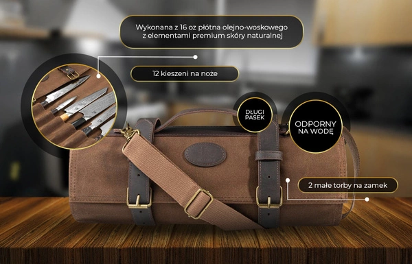 Shiori 撓 pokrowiec na noże z woskowanego płótna z elementami ze skóry naturalnej