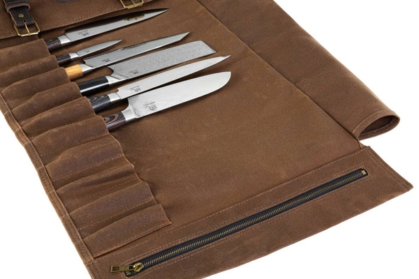 Shiori 撓 pokrowiec na noże z woskowanego płótna z elementami ze skóry naturalnej