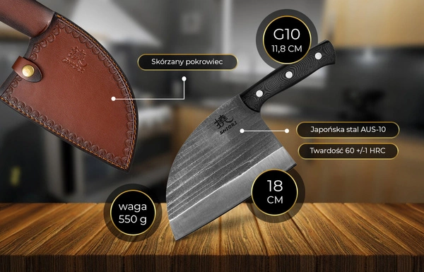 Shiori 撓 Serb - tasak do mięsa i warzyw ze stali japońskiej AUS-10, full-tang