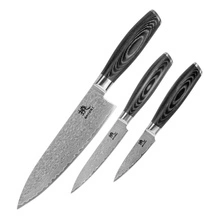 Shiori 3-Set 撓 Kuro V2 Shōto + Murō + Sifu - zestaw trzech noży ze stali damasceńskiej