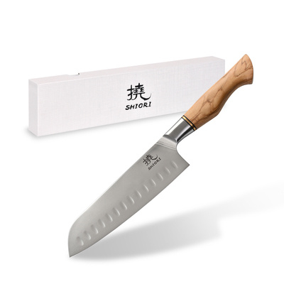 Shiori 撓 Shibuki Santoku - uniwersalny, wielozadaniowy nóż szefa kuchni ze stali sandvik 14C28N